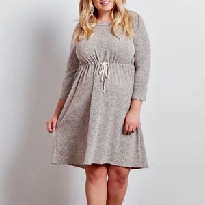 Pinkblush Plus-Size Gray Maternity Dress with Drawstring Waist